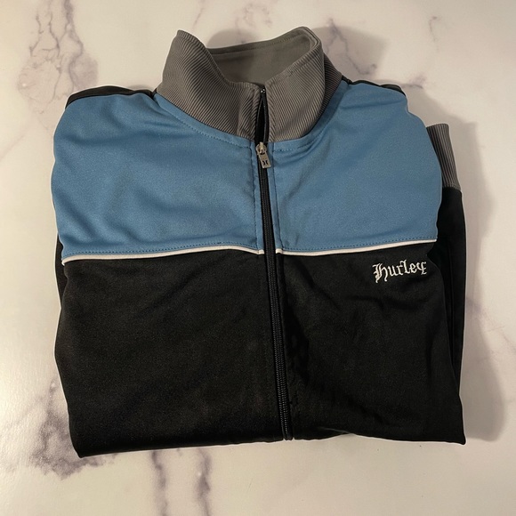 Hurley Track Jacket Full Zip Long Sleeve Embroidered Black Blue Gray L Vintage - Picture 2 of 10